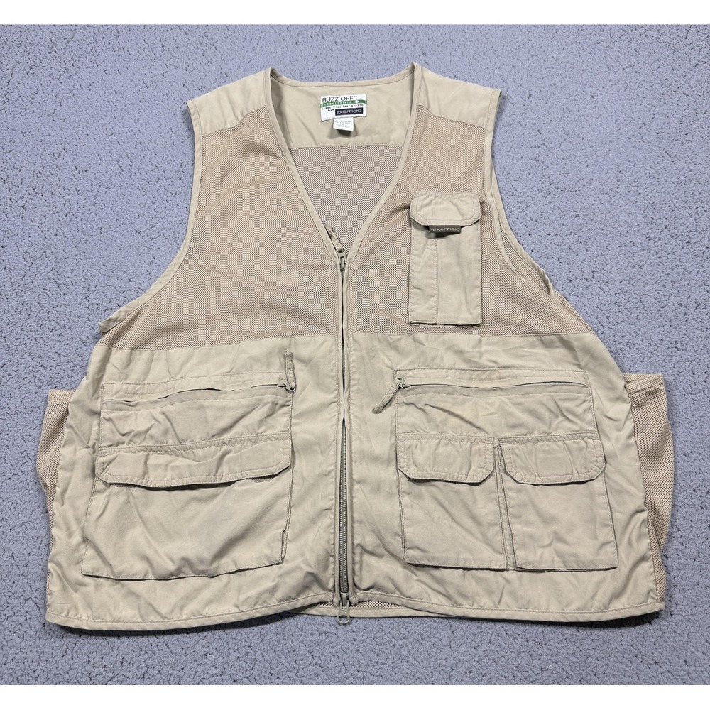 ExOfficio Vest Mens Large Beige Buzz Off Insect Shield Full Zip 1176-0208